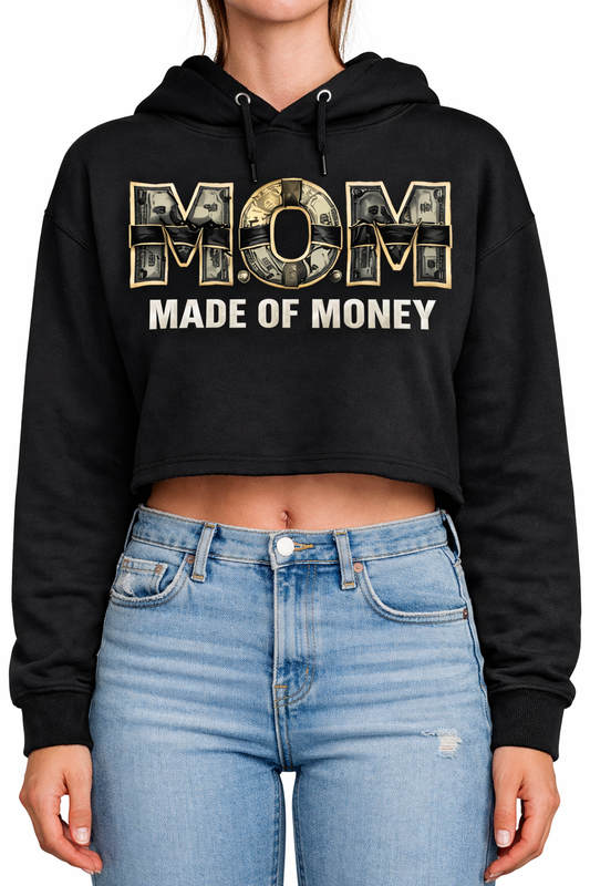 M.O.M (Made Of Money) Crop Hoodie -Black & White Letters