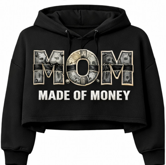 M.O.M (Made Of Money) Crop Hoodie -Black & White Letters