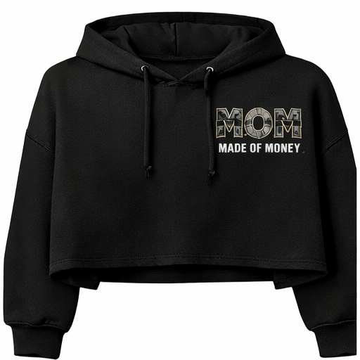 M.O.M (Made Of Money) Crop Hoodie -Black & White Letters